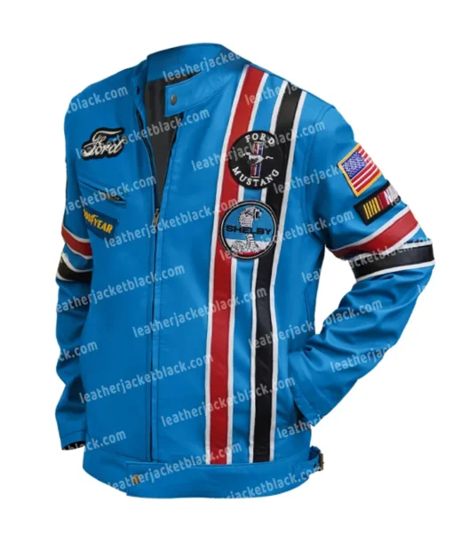 Shop Now Ford Mustang Shelby Blue Leather Jacket