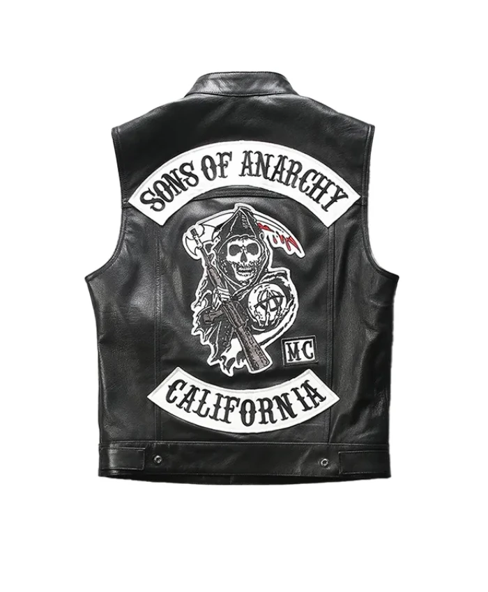 Samcro Skeleton Sons Of Anarchy Leather Vest - Black
