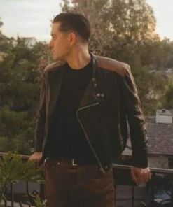 Singer G-Eazy Black Brown Stripes On Shoulders And Sleeves Biker Real and Faux Leather Jacket For Men and Women