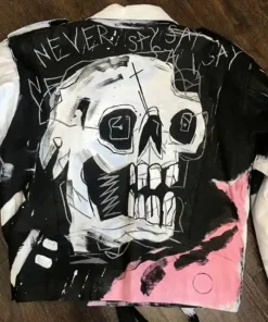 Singer Lil Peep Never Say Die Gustav Elijah Åhr Painted White and Black Real Leather Jacket