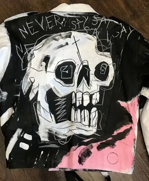 Singer Lil Peep Never Say Die Gustav Elijah Åhr Painted White and Black Real Leather Jacket