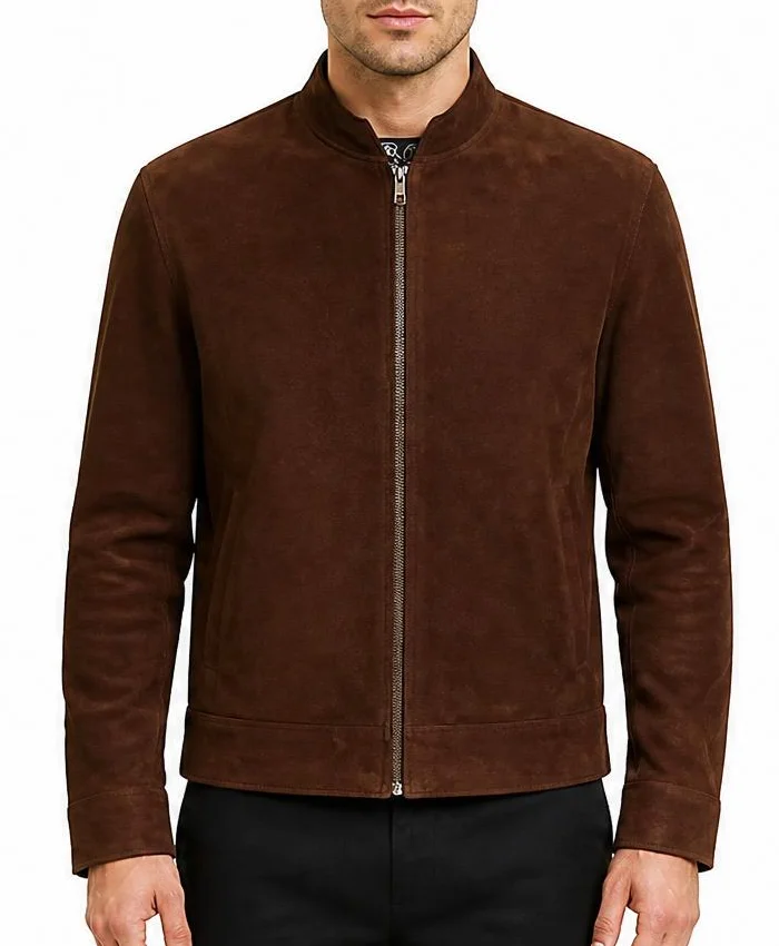 Slim Fit Biker Coffee Brown Jacket For Mens