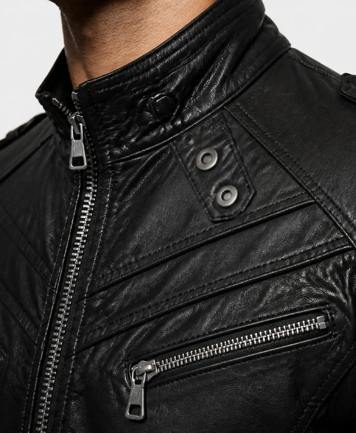 Slim Fit Black Biker Jacket For Mens