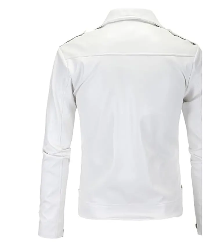 Slim Fit White Lambskin Leather Jacket Biker
