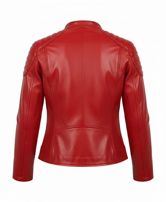 Womens Slim Fit Red Biker Jacket