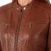Slim Fit Waxed Brown Real Leather Biker Jacket Women