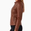 Slim Fit Waxed Brown Real Leather Biker Jacket Womens
