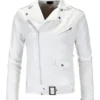 Slim Fit White Leather Jacket Biker Lambskin
