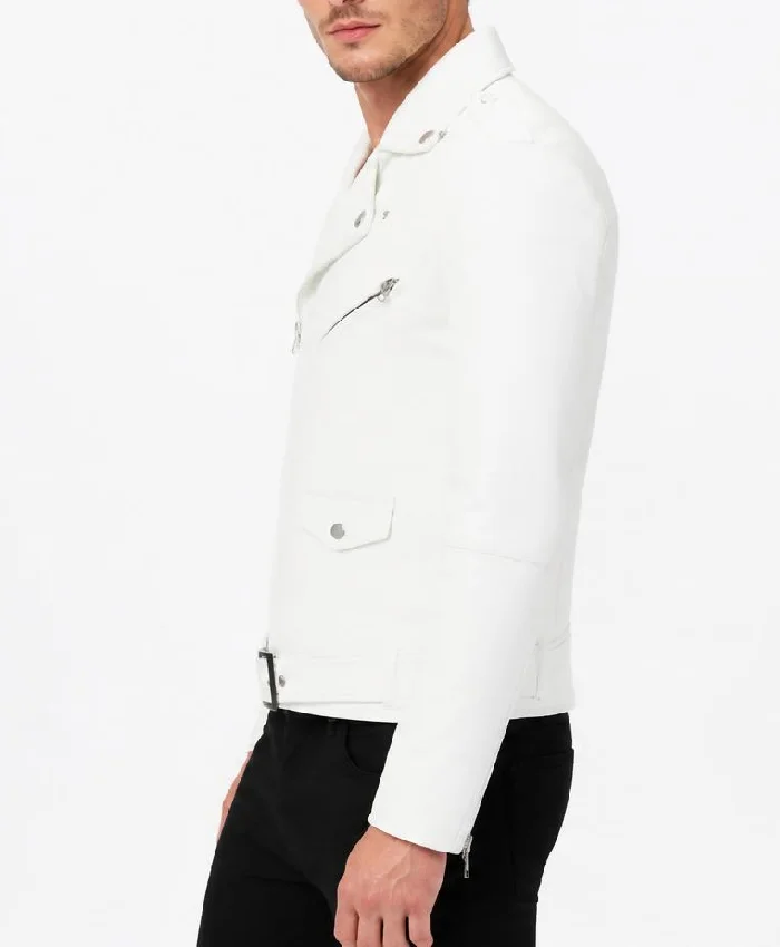 Slim Fit White Leather Jacket Biker Lambskin For Men