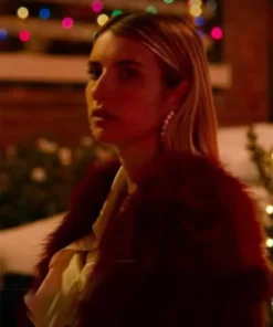 Sloane Holidate Emma Roberts Red Fur Coat For Sale