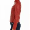 Snap Tab Collar Womens Red Sheepskin Leather Jacket