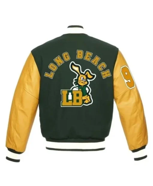 Unisex Ego Trippin Snoop Dogg Long Beach Green and Yellow Varsity Jacket