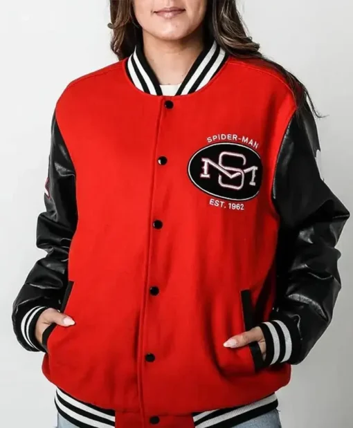 Spider-Man NYC 1962 Red and Black Varsity Jacket