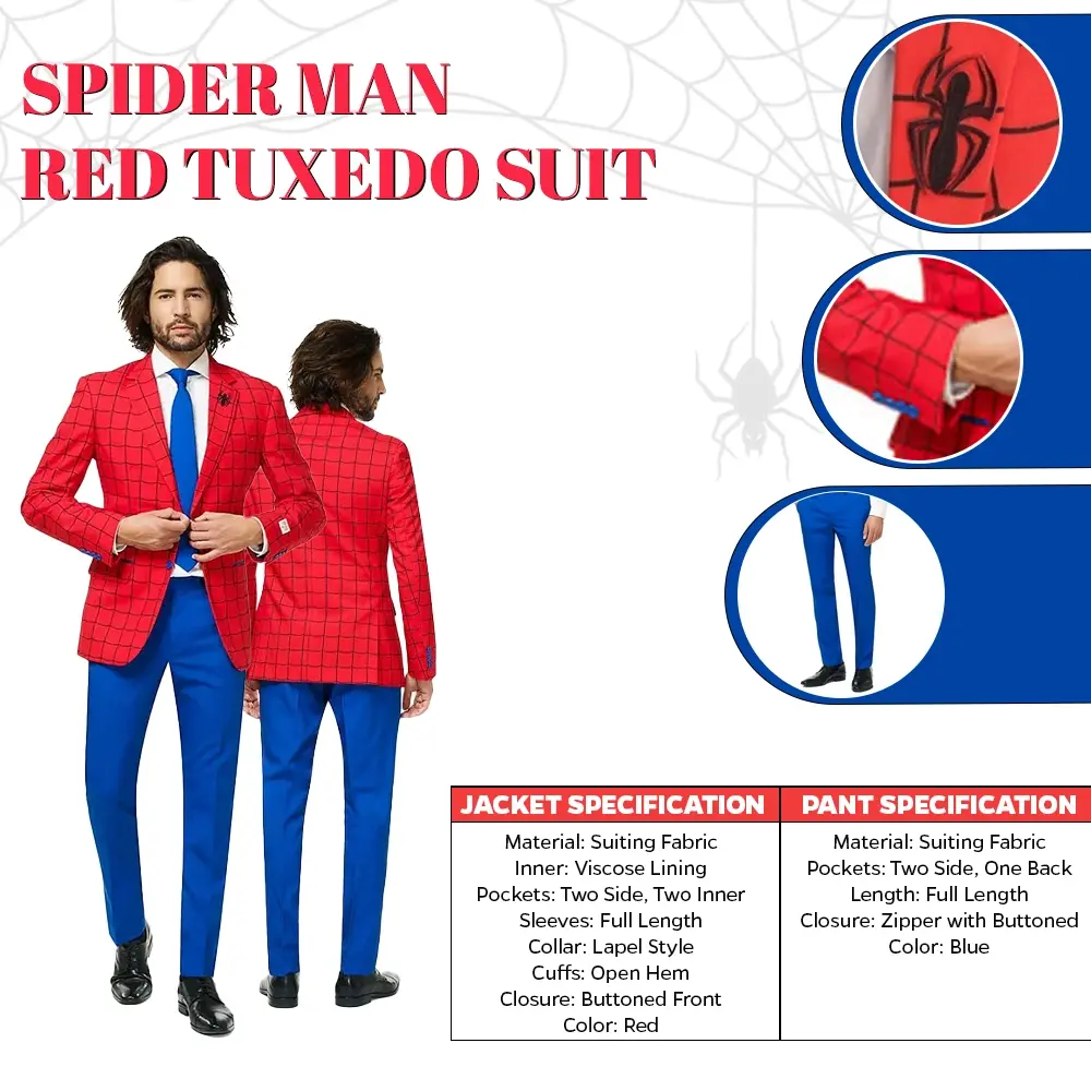 Spider Man Tuxedo Suit in Red Infographic