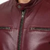 Splawn Men Premium Cafe Racer Slim Fit Leather Maroon Jacket