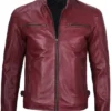 Splawn Men Premium Maroon Cafe Racer Slim Fit Leather Jacket