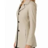 Stclair Lapel Collar Beige Leather Mid-length Blazer For Women