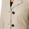 Stclair Lapel Collar Beige Leather Mid-length Blazer For Womens