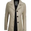 Stclair Women Lapel Collar Beige Real Leather Mid-length Blazer