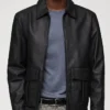 Stephan Mango Black Shirt Collar Zip-Up Leather Jacket