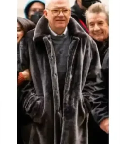 Steve Martin Only Murders In the Building Charles-Haden Savage Shiny Black Faux Fur Long Coat