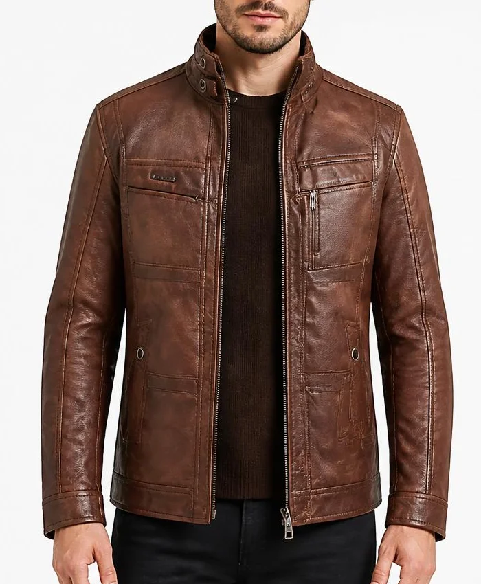 Stint Biker Leather Jacket For Mens