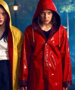 Stranger Things Eleven Red Hooded PU Leather Coat