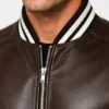 Striped Leather Bomber Jacket For Men