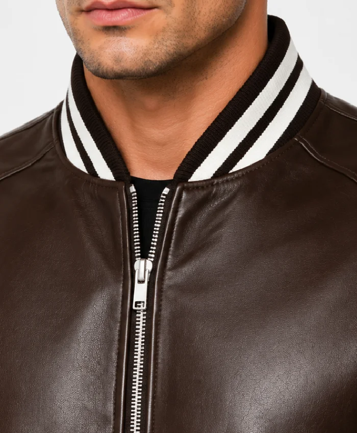 Striped Leather Bomber Jacket For Men