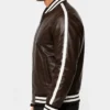 Striped Leather Bomber Jacket For Mens