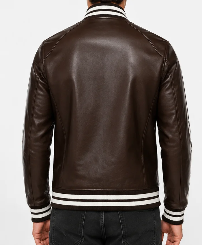 Striped Leather Bomber Jacket Mens