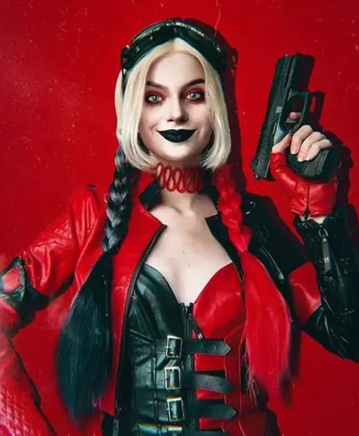 Suicide Squad 2 Margot Robbie Red Leather Jacket
