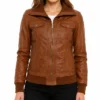 Super Mekway Women Bomber Leather Jacket