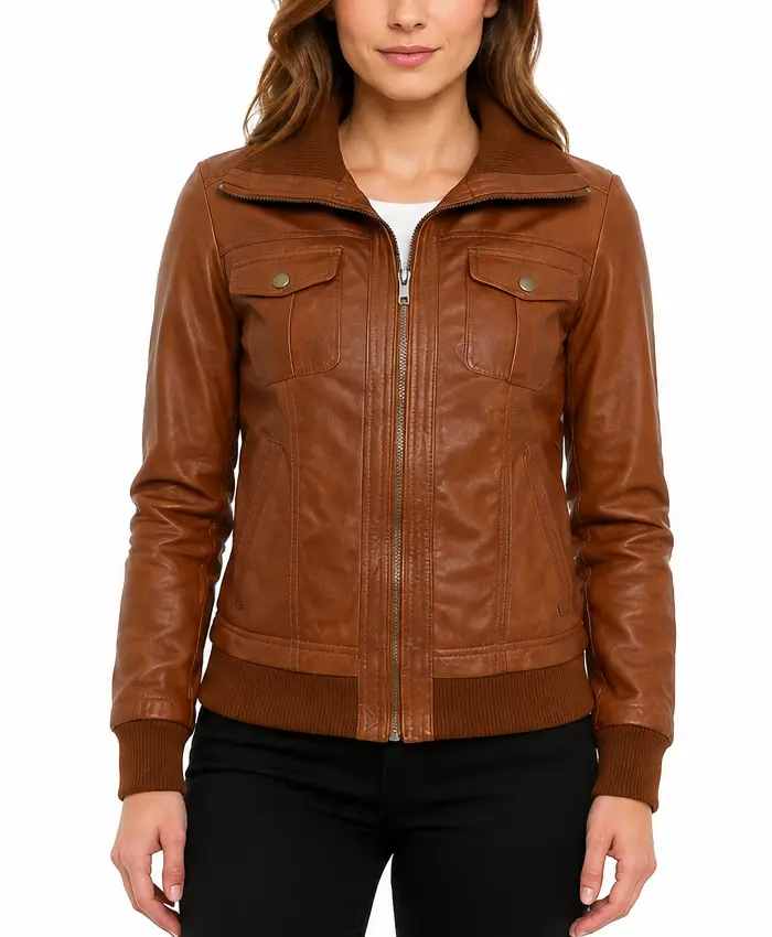 Super Mekway Women Bomber Leather Jacket