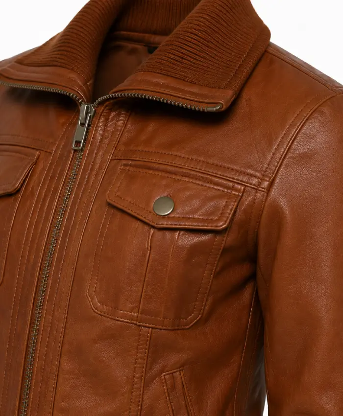 Super Mekway Women Bomber Leather Jacket Close Up