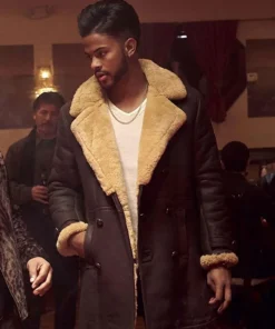 SuperFly Trevor Jackson Brown Shearling Leather Coat