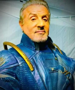 Sylvester Stallone Guardians of The Galaxy Vol. 3 Stakar Ogord Blue Leather Jacket