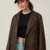 Sylvia A Cotton On Women Brown Faux Leather Blazer