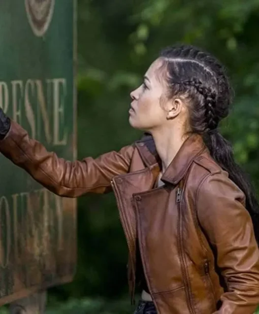 TV Series The Walking Dead Christian Serratos Brown Leather Biker Jacket