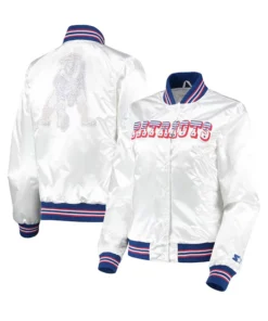 Tammy New England Patriots White Satin Bomber Jacket