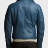 Taylor Shearling Blue Asymmetrical Genuine Sheepskin Leather Jacket with YKK Zipper Closure
