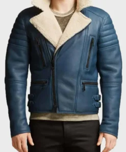 Taylor Shearling Blue Genuine Sheepskin Leather Jacket