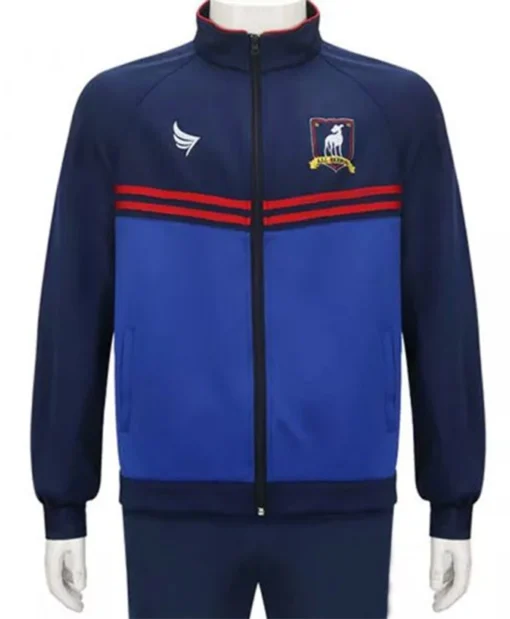 Ted Lasso Jason Sudeikis AFC Richmond Football Blue Fleece Track Jacket For Sale