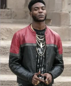 The Chi Reg Taylor Red Black Faux Leather Jacket
