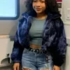 The Equalizer Laya DeLeon Hayes Cropped Blue Fur Jacket