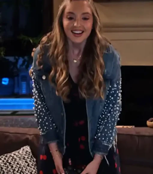 The Expanding Universe of Ashley Garcia Bella Podaras Blue Studded Denim Jacket