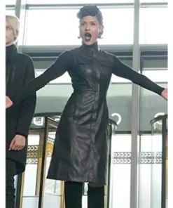 The Gifted Reeva Payge Sleeveless Black Leather Coat