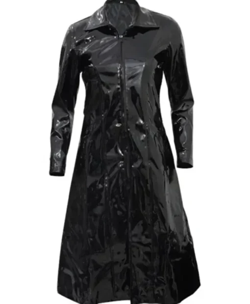 The Matrix 4 Carrie-Anne Moss Black Leather Long Coat