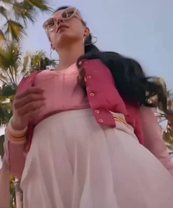 The Substance Margaret Qualley Pink Varsity Jacket