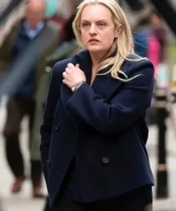The Veil 2024 Elisabeth Moss Blue Wool Jacket